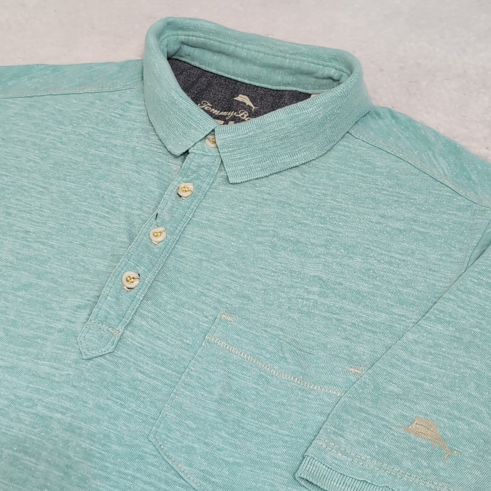Tommy Bahama Relax Green Blue Short Sleeve Island Polo Shirt Mens M Pocket